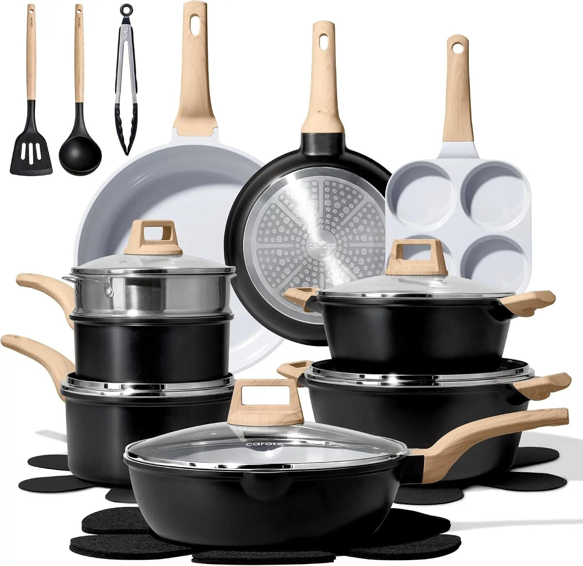CAROTE 21pcs Ceramic Cookware Set - Pots and Pans Set