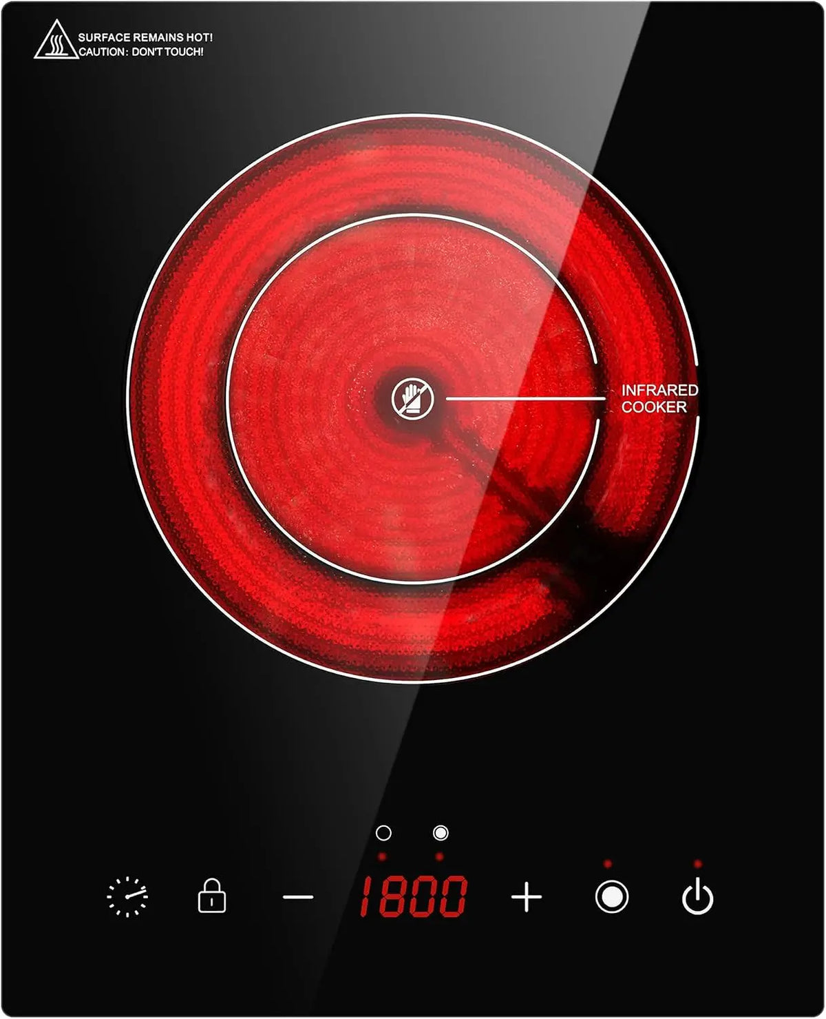 Dual Coils Design of Single Burner Electric Cooktop - 1800W Infrared Ceramic Hot Plate for Cooking, Compatible with All Cookware
