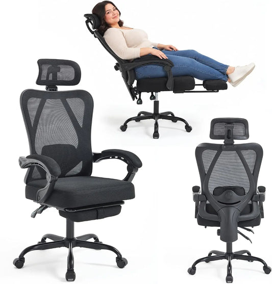 Ergonomic Office Desk Chair with Footrest - 90-135° Reclining Mesh Chair