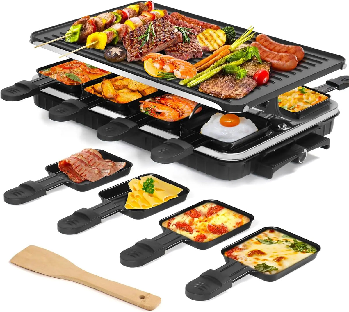Raclette Table Grill 2-in-1 Korean BBQ Grill Crepe Maker - 8 Pans 1300W