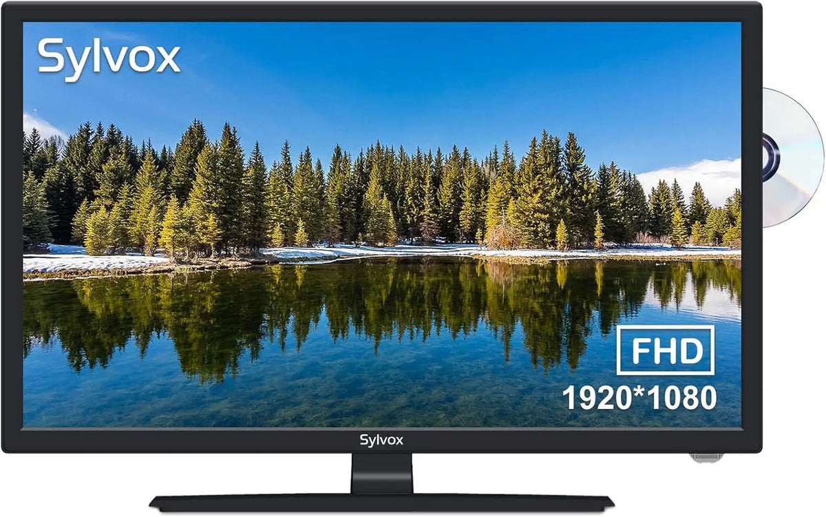 SYLVOX 27 Inch TV 12/24 Volt TV Full HD RV TV - 1080P, Built-in Digital Video Disc Player and FM Radio, for Home, RV Camper and Mobile Use, Black