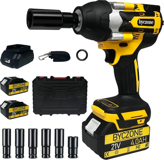 1000 N.m Cordless Impact Wrench - 1/2-Inch, 21V, 2 x 4.0Ah Batteries.
