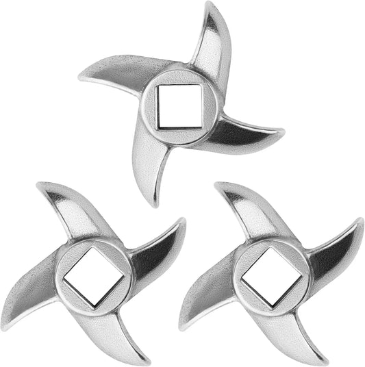 Electric Meat Grinder Blades - Pack of 3, Size #8, Meat Grinder Accessories Parts, Replacement Hand Grinder Blade Knife