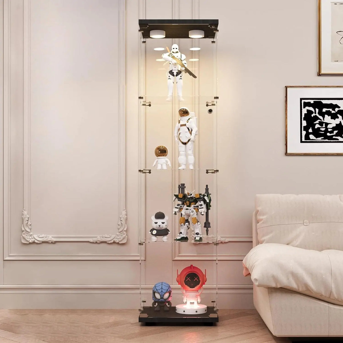 LFT HUIMEI2Y 4-Tier Glass Display Cabinet with LED&Lock - Display Case Black