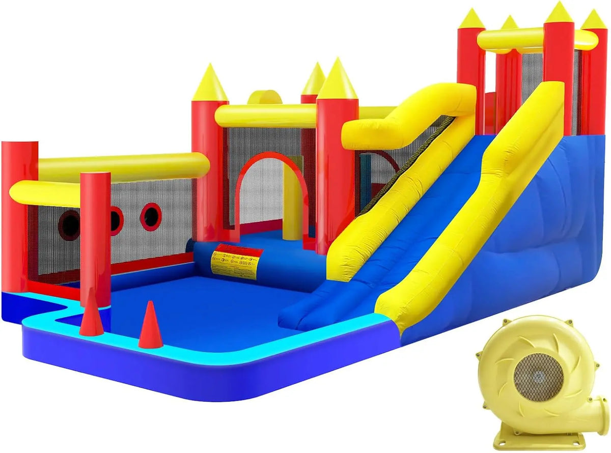 Bounce House for Kids - Inflatable Bounce Castle with Blower, Jumping Bouncer with Slide, Climbing Wall, Ball Pit, Happy