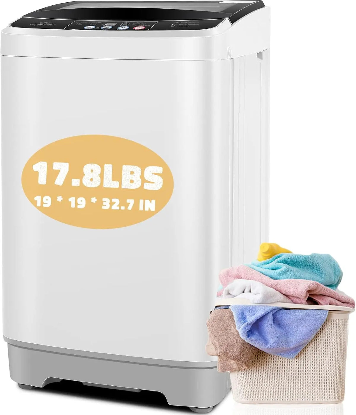 Nictemaw Portable Washing Machine - 17.8Lbs Full-Automatic, Glass Cover