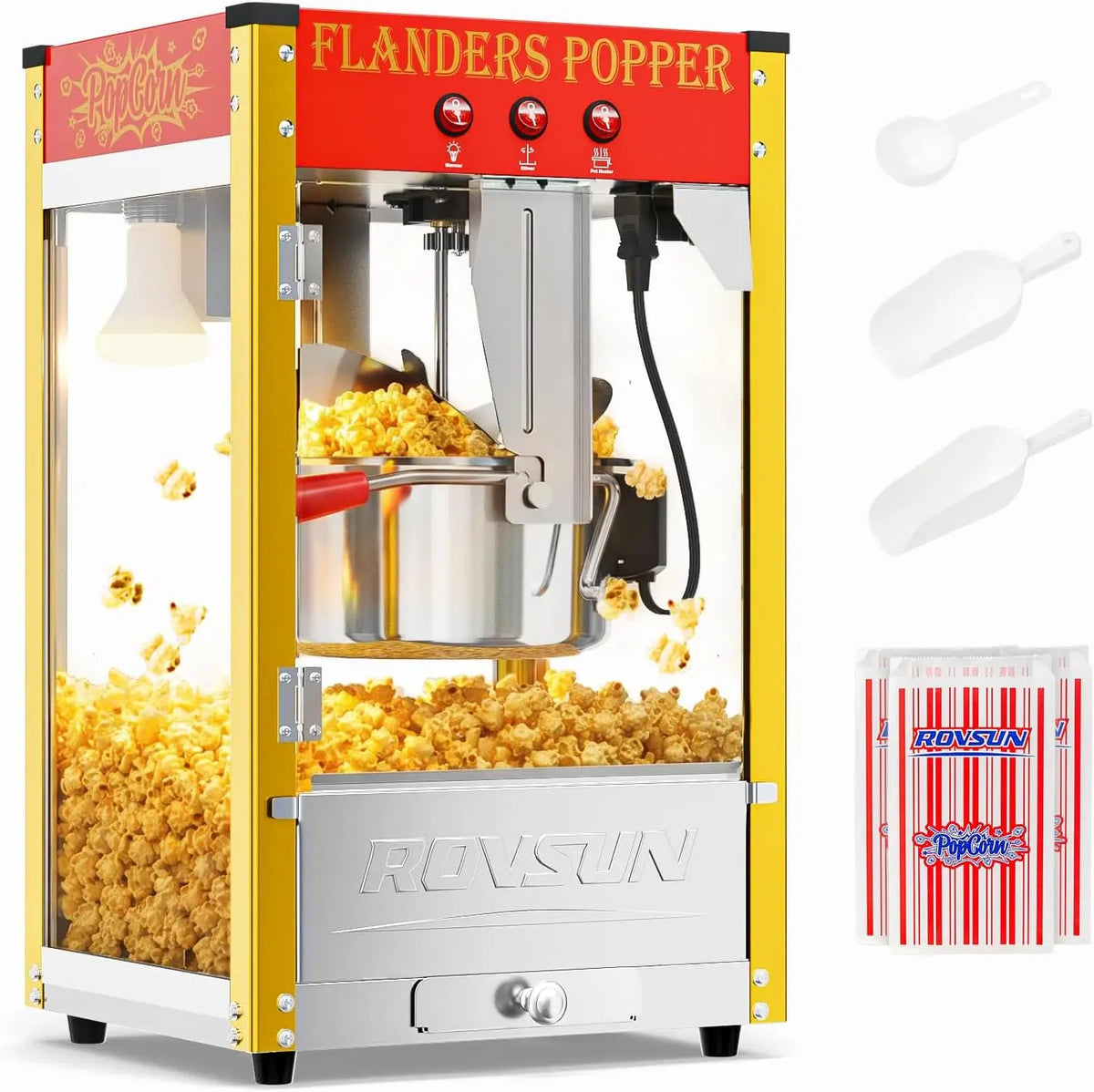 ROVSUN Commercial Popcorn Machine with 10 Ounce Kettle Makes Up to 4 Gallons - Theater Style Popper Countertop Popcorn Maker w/Stainless Steel Scoop