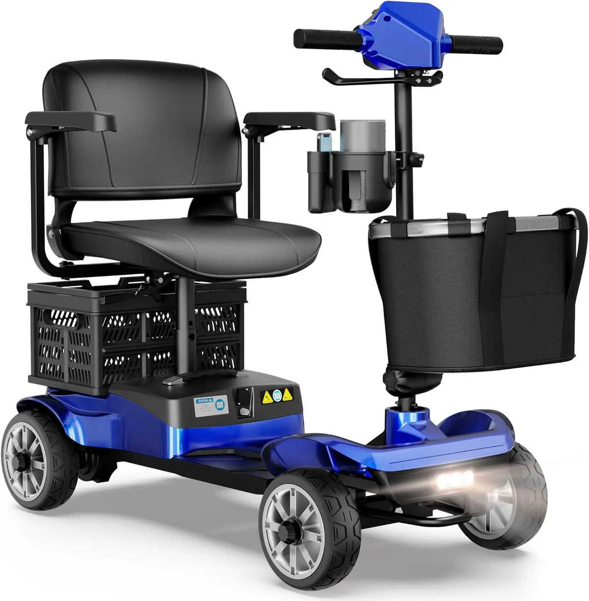 Foldable 4-Wheel Mobility Scooter for Adults - Portable Motorized Scooter with 330 lbs Capacity, Detachable Battery, Dual Baskets, Cup & Phone Holder