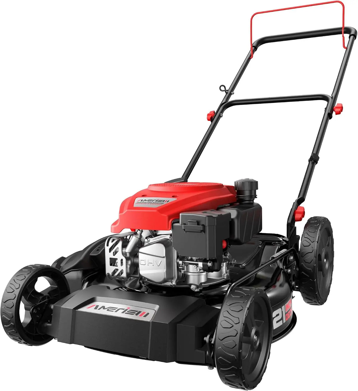 AMERISUN 21′′Gas Lawn Mower - 140cc Engine, 2-in-1 Mulching & Side Discharge, 6-Position Height Adjustment, Foldable Handles for Lawn, Yard