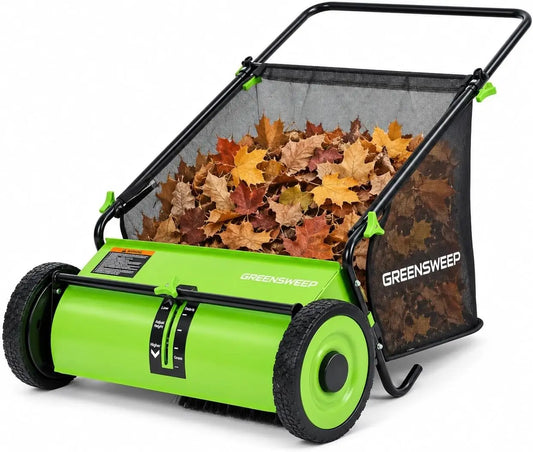 GreenSweep Pickup Pro XL V26 Garden Sweeper - Manual Push Lawn Sweeper for Leaves, Grass Clippings & Garden Debris, Adjustable Height Leaf Collector