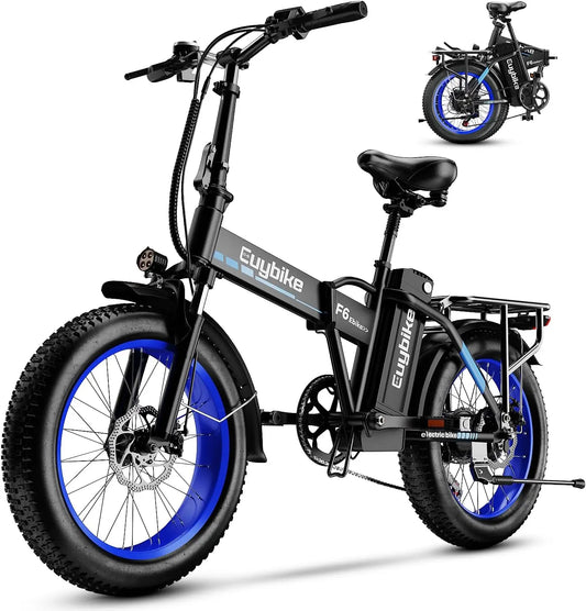 bluebiko 1000W Folding Electric Bike - 48V 20AH Large Removable Battery E Bike, 80 Miles Max Range, 20 Inch Fat Tire Electric Bike for Adults