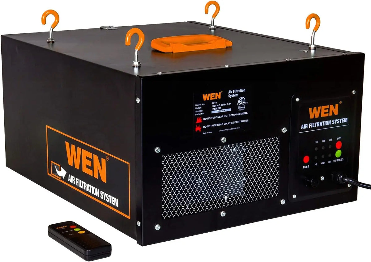WEN 3410 3-Speed Remote-Controlled Air Filtration System - 300/350/400 CFM, Basic w/ RF Remote, 400 CFM, Black