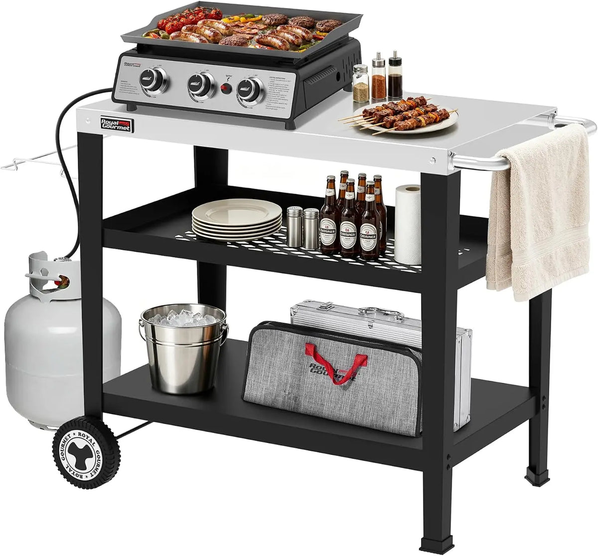 Royal Gourmet PC3404S Outdoor Grill Table - 3-Shelf Grill Cart with Wheels