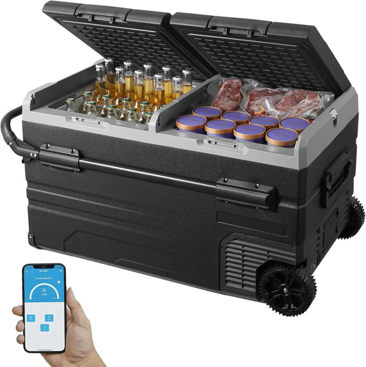 VEVOR Car Refrigerator 115L - Dual Zone Portable Freezer with Wheels & Handle, 4℉ to 68℉, 12/24V DC & 100-240V AC Compressor Cooler for Camping, RV