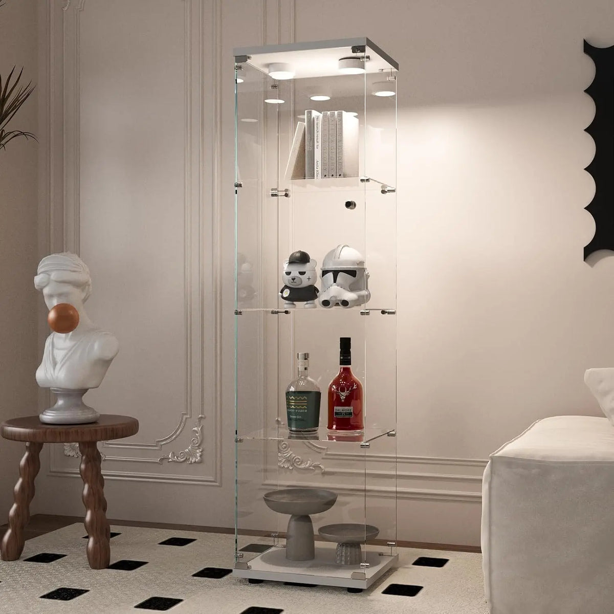 Beauty4U Glass Display Cabinet with 13-Color LED - 4-Tier Curio Cabinet