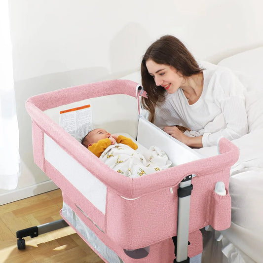 Ihoming Bedside Bassinet Sleeper for Baby Pink Adjustable Baby Bed for Infant Newborn Baby Bedside Crib