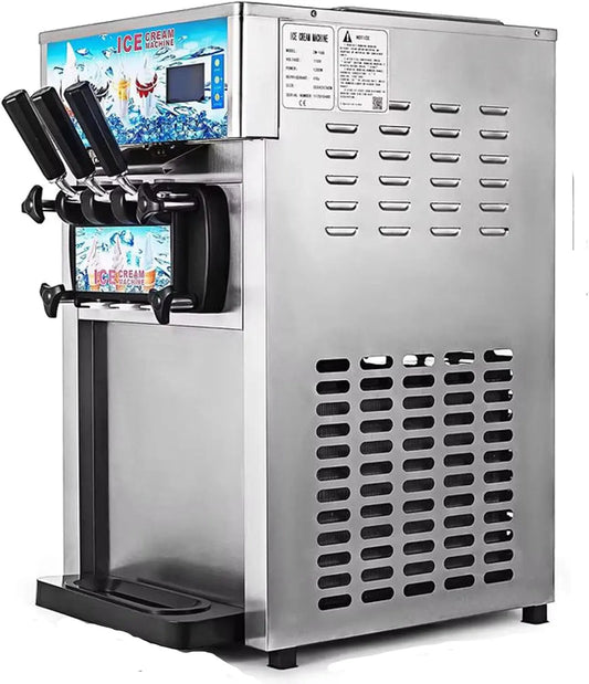 Commercial Soft Ice Cream Machine - 1200W 3-Flavor Ice Cream Maker, 18 L/H Yield, 5 Gal, Ice Cream Machine with Auto Clean, LED Panel