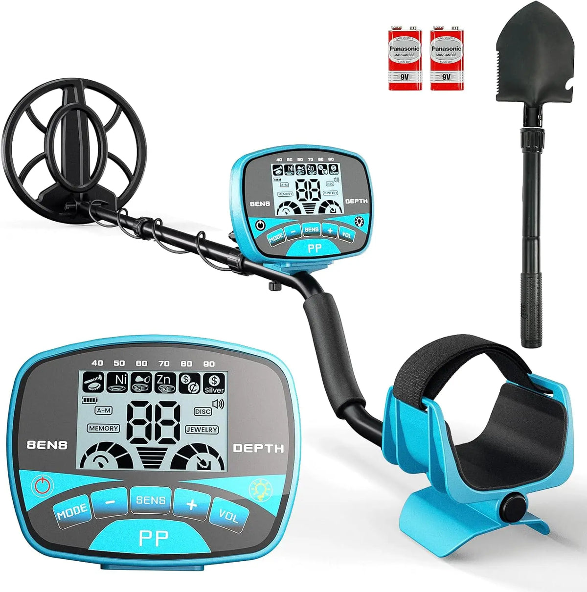 Metal Detector for Adults & Kids Professional Cordless Gold Detector 5 Modes - Advanced DSP Chip, Adjustable Length, Backlight LCD Display, Blue