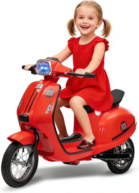 Motorcycle for Kids - 24V Electric Moped Scooter for Kids 8-14- Electric Scooter with Seat for Children, Ride On Toy with LED Light for Girls