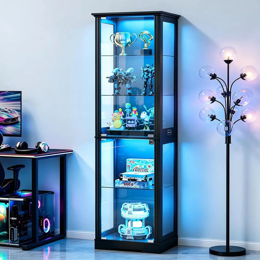 NicBex 71 Inch Display Cabinet with Glass Doors - 5-Tier Display Case, Black