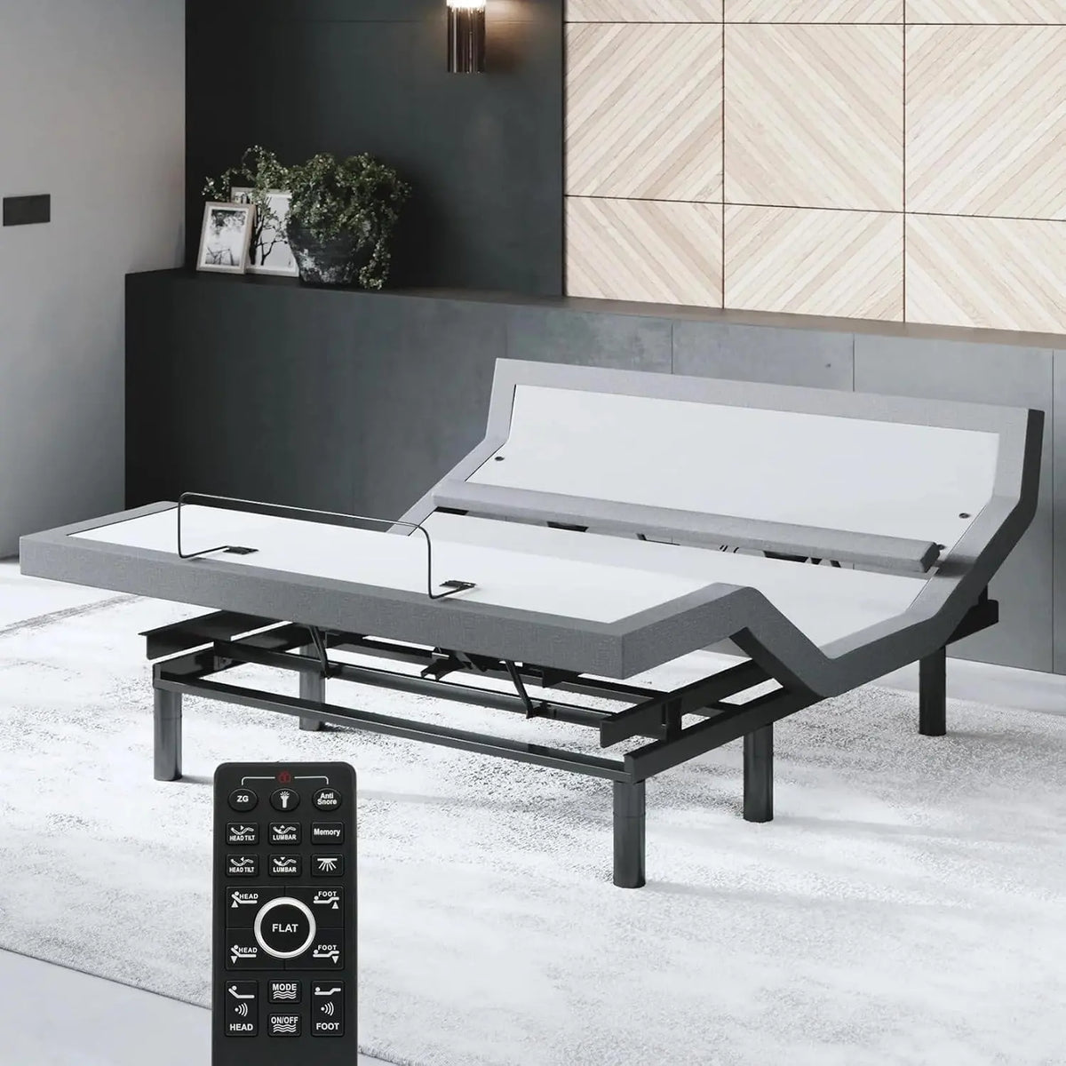 Sven & Son Bliss Adjustable Bed Base Frame Only - Head and Foot Lift, Lumbar Support, Head-Pillow-Tilt, Massage, Under-Bed Lights, USB, Zero Gravity