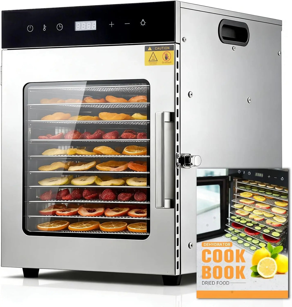 10-Tray Food Dehydrator - 800W Digital Stainless Steel Trays, Adjustable Temp 86°-194°F, Touch Screen & 24H Timer, BPA-Free, Recipe Included