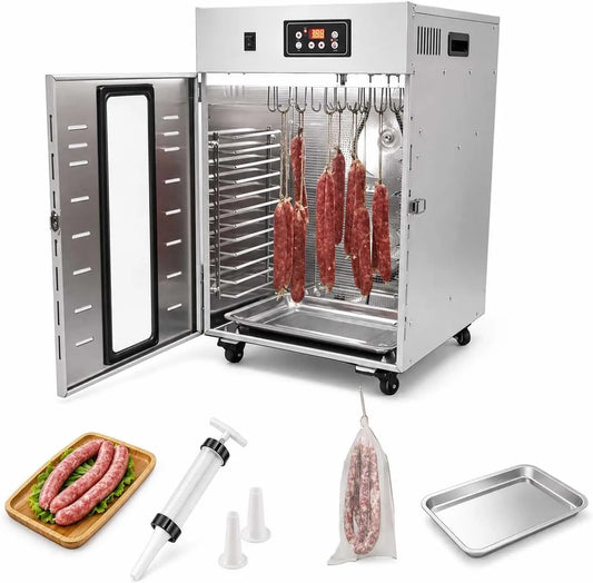 Dry Ager For Meat - Stainless Steel Biltong Drying Cabinet With Led Display, Meat Dry Ager Machine With 14/30 Hooks, 30-90°C Temp Control, Sausage