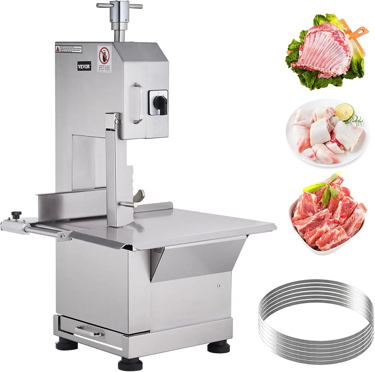 VEVOR Commercial Electric Meat Bandsaw - 2200W Stainless Steel Countertop Bone Sawing Machine, Workbeach 18.5 Inch x 20.9 Inch