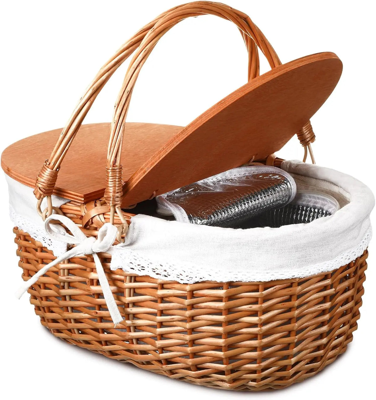 DoubleFill Wicker Halloween Insulated Picnic Baskets with Lid - White
