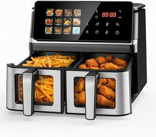 10 QT Large Capacity Dual Basket Air Fryer - 12-in-1 Air Fryers with Two 5L Independent Baskets, Extra-Large Touchscreen, Viewing Window, Sync Finish