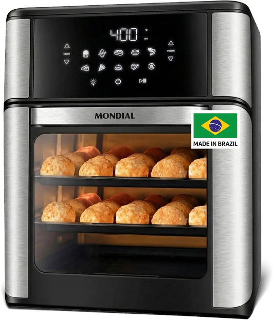 Air Fryer Oven 1800W - 12.7QT Capacity, Touchscreen Panel, Automatic Shut-Off, Toaster + Airfryer, Black & Stainless Steel, Mondial