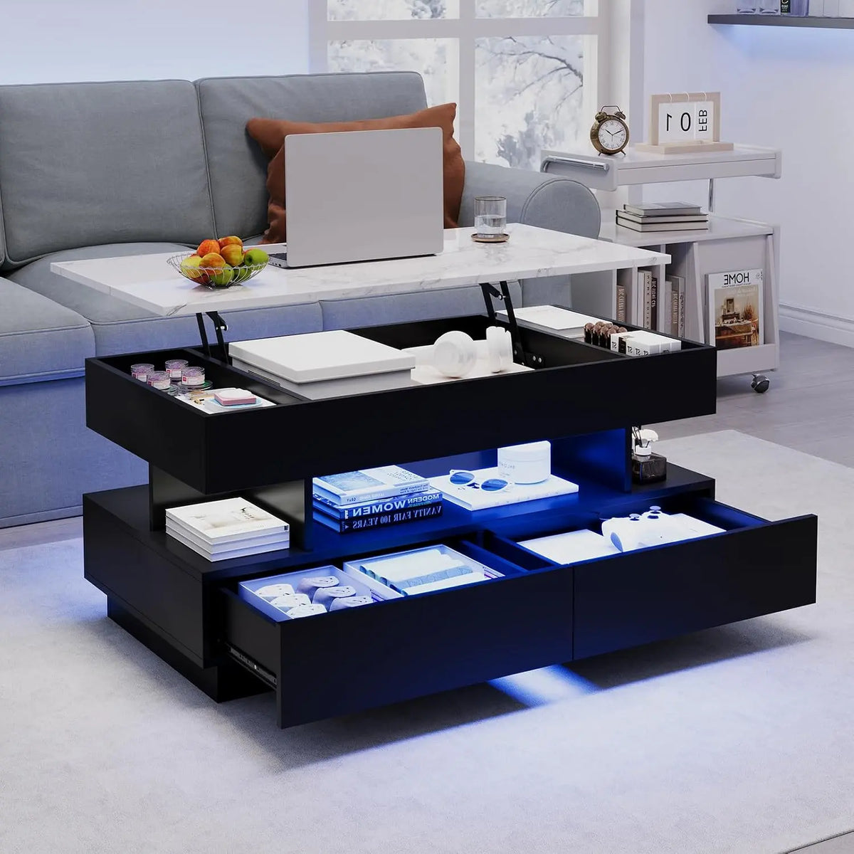 Lift Top Coffee Table - White Coffee Table for Living Room