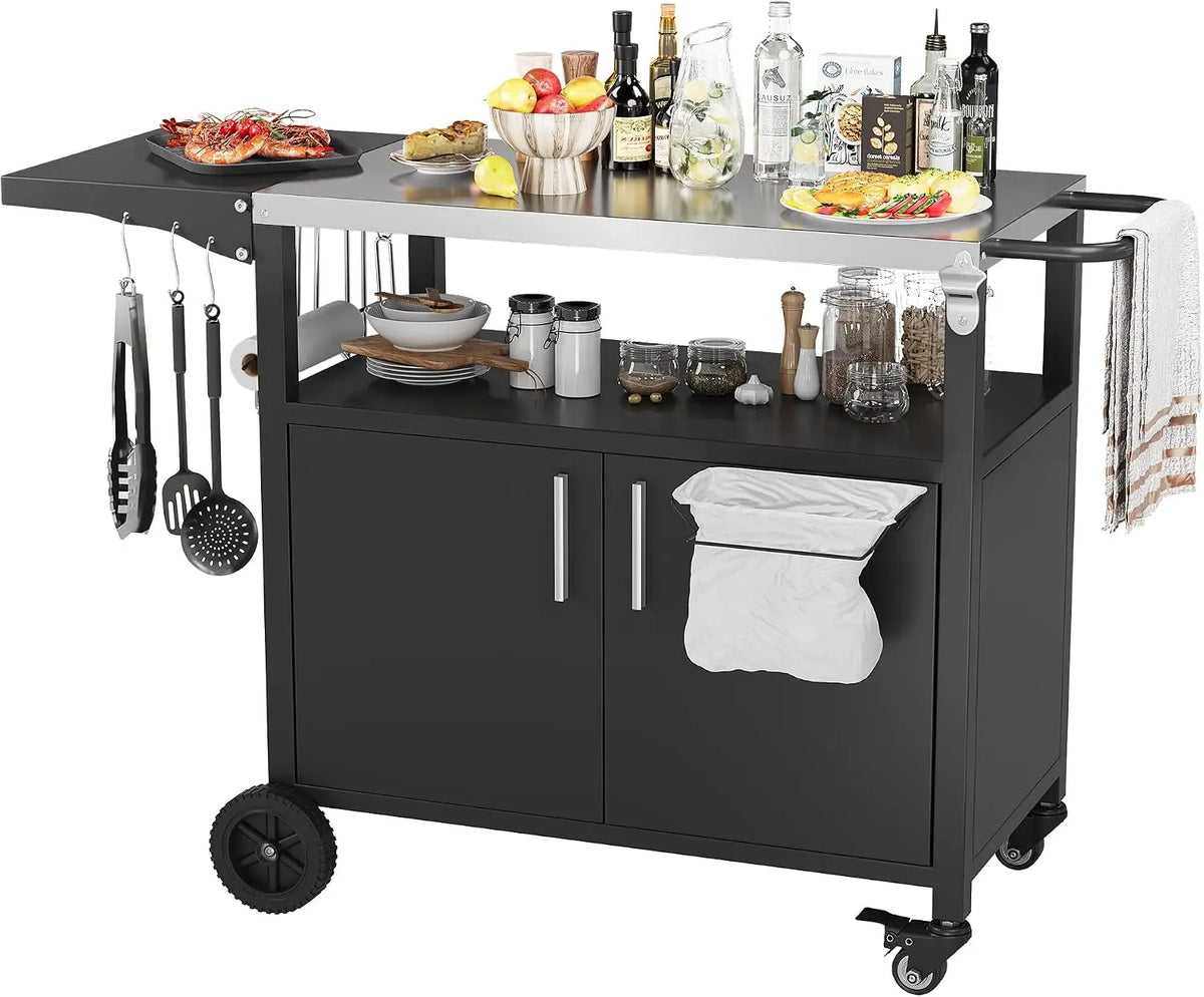 Vongrasig Outdoor Grill Cart - Patio Kitchen Island with Storage, Black