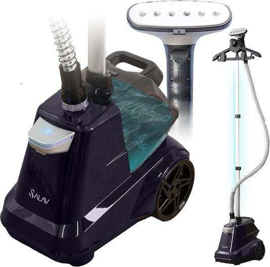 SALAV Heavy Duty Commercial Full-Size Garment Steamer with Foot Pedals and Extra Large 3L - 101.5 oz, Water Tank, 1800 watts of Poweful Steam, Navy