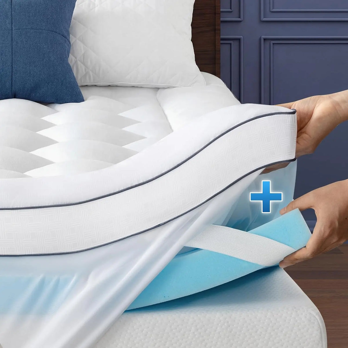 BedStory 4 Inch Queen Memory Foam Mattress Topper Dual Layer - 2 Inch Gel Memory Foam and 2 Inch Pillow Top with Added Shredded Memory Foam