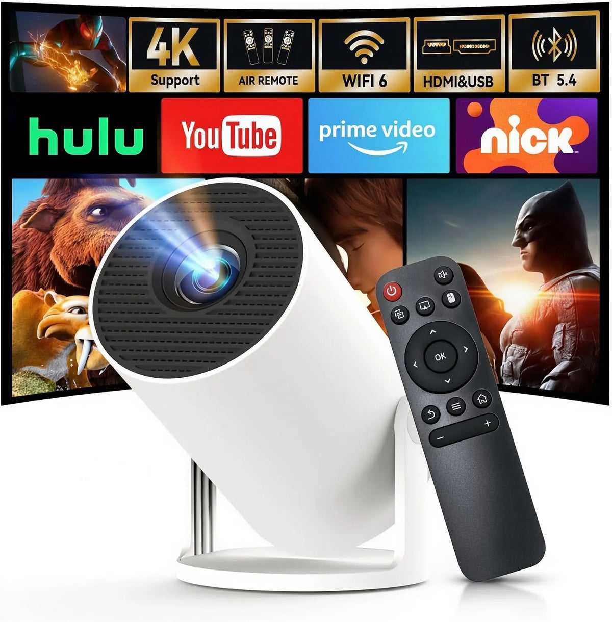 [Built-in Apps & 2026 ] Mini Projector with Wi-Fi 6 & Bluetooth 5.4 - 1080P 4K Support Full HD