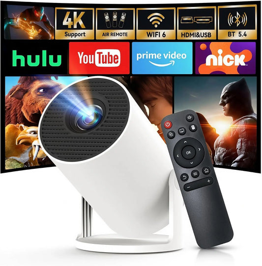 [Built-in Apps & 2026 ] Mini Projector with Wi-Fi 6 & Bluetooth 5.4 - 1080P 4K Support Full HD
