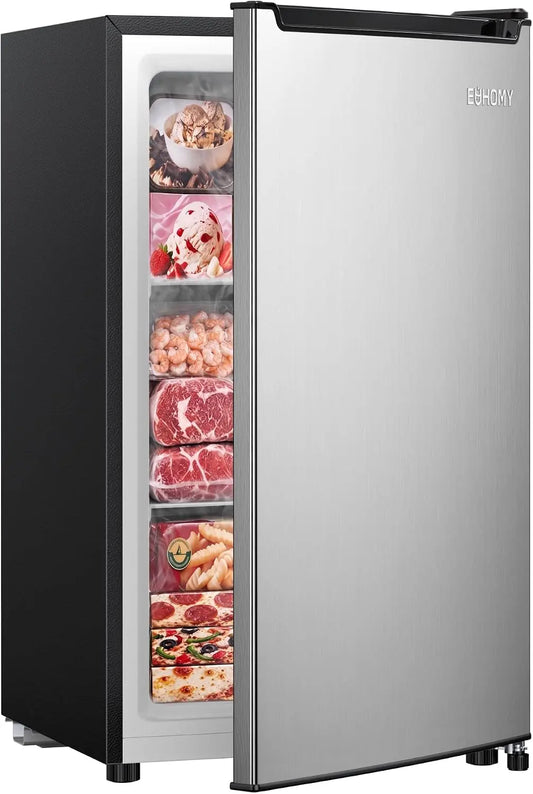EUHOMY 2.1 Cu. Ft. Upright Freezer - Reversible Door Mini Freezer, Silver