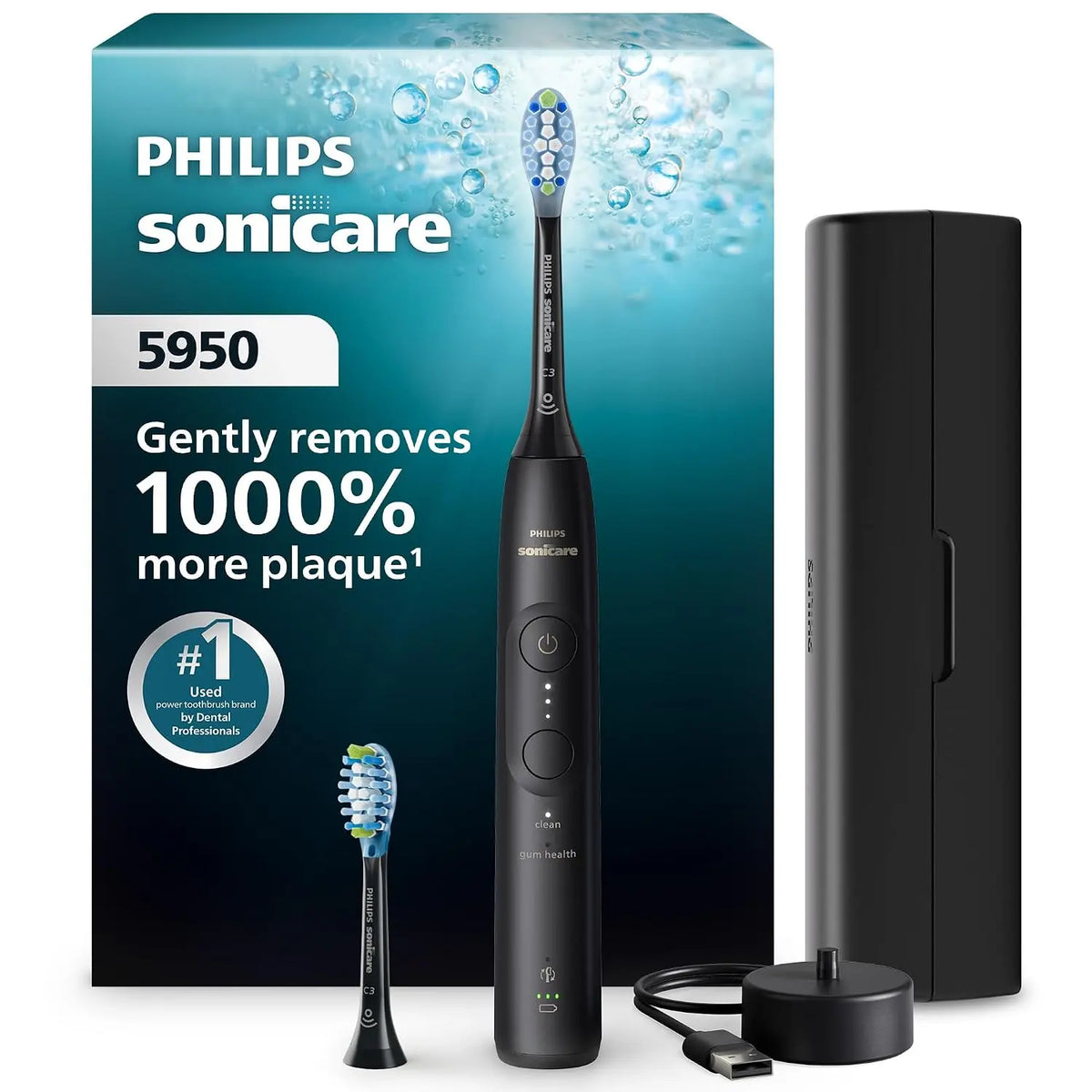 Philips Sonicare 5950 Rechargeable Electric Toothbrush - 2 Brush Head, Black