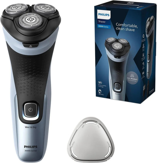 Philips Shaver Series 3000X Men's Electric Shaver - Wet and Dry Shave, Sky Blue, with SkinProtect Technology, Model X3053/00