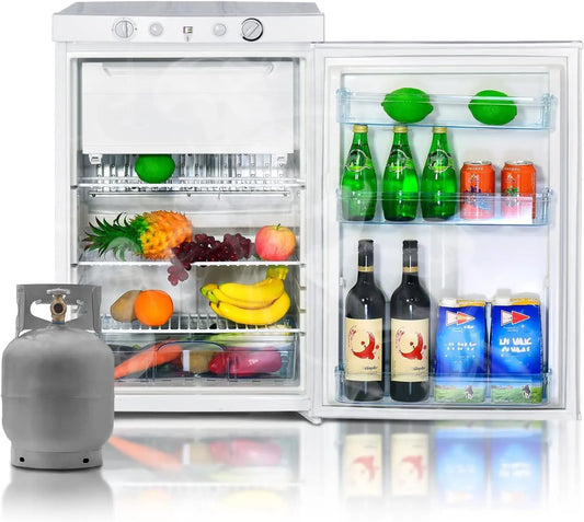 Smad 3.5 Cu. Ft. Off Grid Propane Refrigerator for Camper - 12V/110V/LPG 3 Way RV Propane Fridge, Gas Fridge with Freezer for Dorm, Office, Apartment