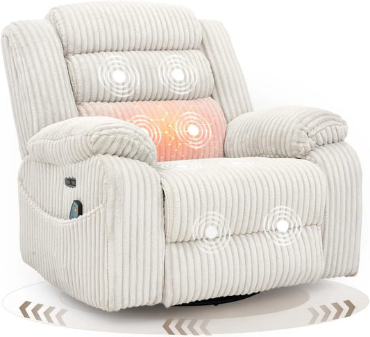 SINCRUMI Power Swivel Rocker Recliner Chair - With Vibration & Heat for Adult
