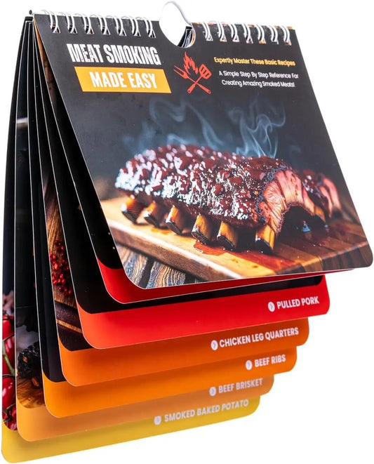 Meat Smoking Made Easy - Beginner's Quick Reference Guide with Waterproof Magnet, Time, Temp & Wood Pairings for BBQ Every Time