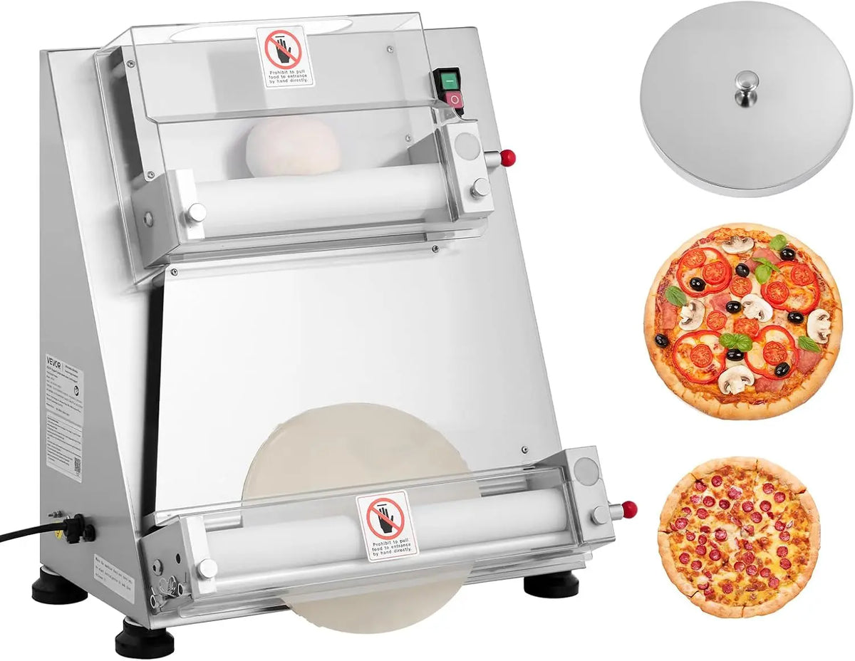 VEVOR Pizza Dough Roller Sheeter - 3-16 Inch Semi-automatic Stainless Steel Pizza Press, Commercial Electric 390W Pasta Maker Machine