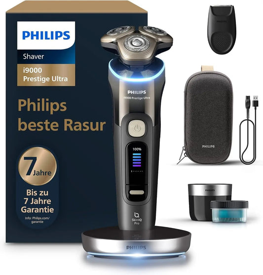 Philips Shaver i9000 Prestige Ultra - Wet & Dry Electric Shaver, Skin IQ Pro, Triple Lift & Cut System, Rotating NanoTech DualPrecision Blades