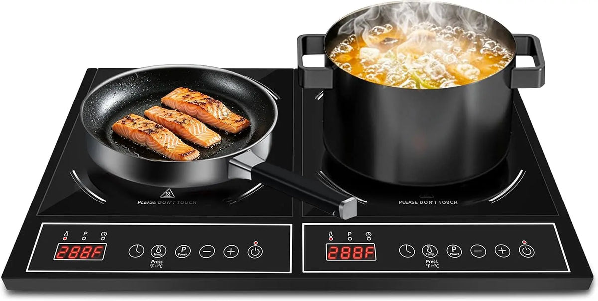 Portable Double Induction Cooktop - 1800W Countertop Burner with Power Sharing, 10 Power & Temperature Levels, 140-465°F Temperature Control, Timer