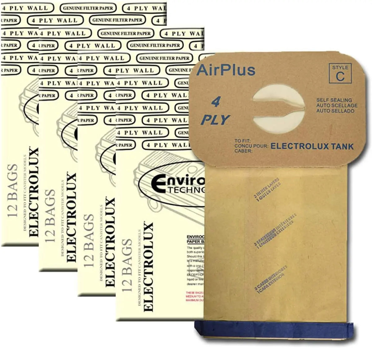 EnviroCare - 48 Electrolux Type C Tank Model Vacuum Cleaner Bags 4 Ply