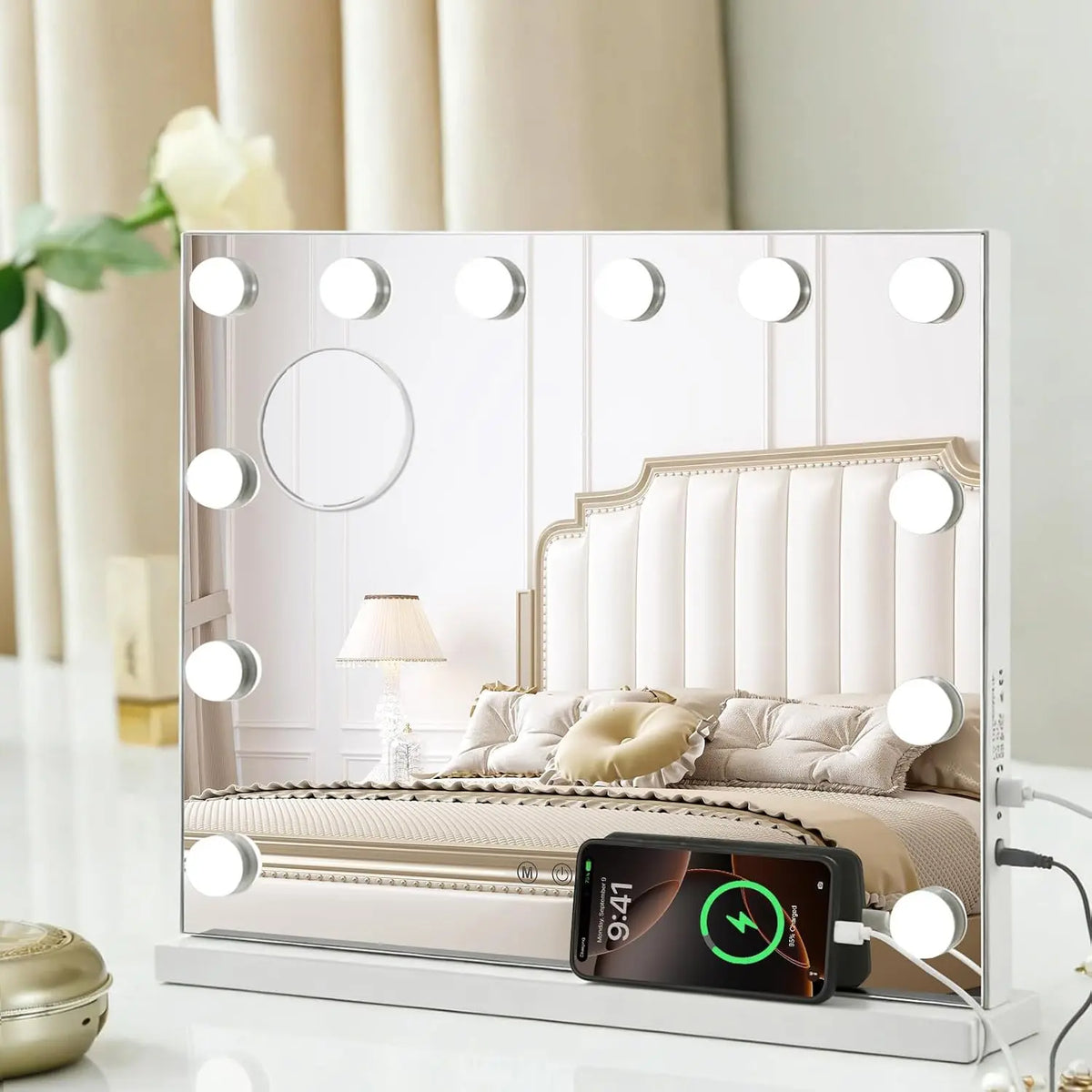 Vanity Mirror with Lights - 19.7x16.5 Inch Hollywood Mirror with 12 Dimmable LED Bulbs