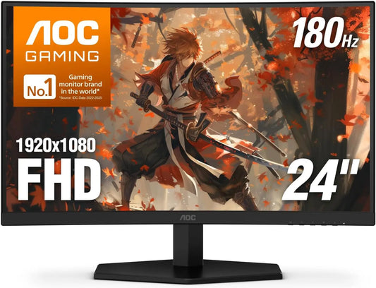AOC 24 Inch Curved Gaming Monitor FHD 1080P 180Hz VA 0.5ms HDR - C24G42E