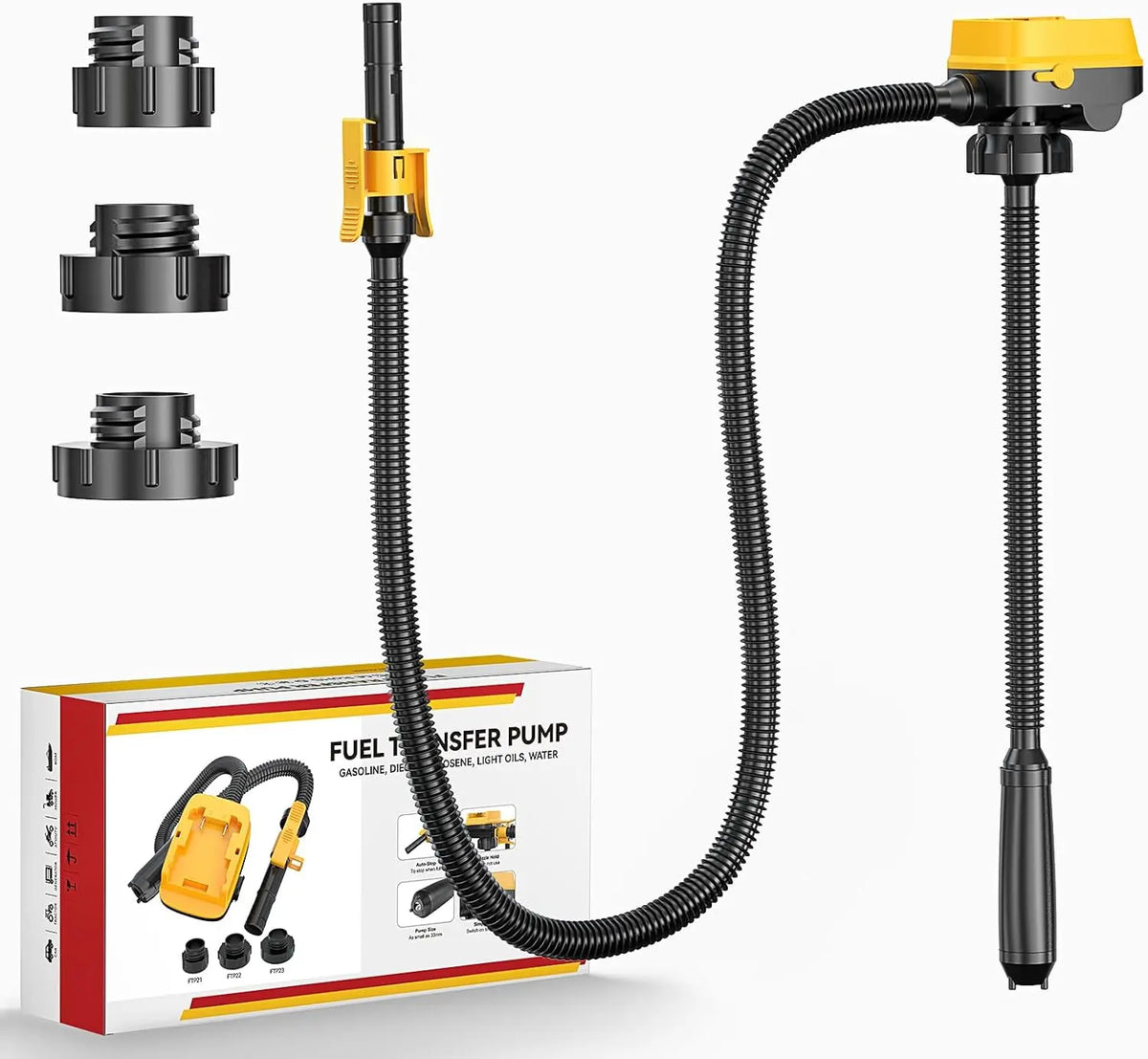 DIYtoolifz Cordless Fuel Transfer Pump with Auto-Stop - 3.2 GPM Flow Portable Fuel Pump Compatible with DeWalt 20V & Milwaukee 18V Batteries, Gasoline